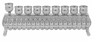 Silver Plated Strip Oil Menorah Raised Base Elegant Design 11"