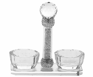 Crystal Salt and Pepper Dish Crushed Stone Pillar 10"