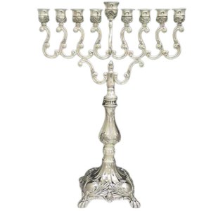 Silver Plated Oil Menorah Traditional Style 17.5"