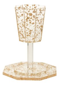 Lucite Kos Shel Eliyahu Hexagon Shape Gold Flakes Design with Matching Tray 9"