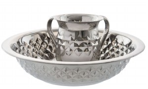 Stainless Steel Washing Cup and Bowl Set Diamond Design 13.5"