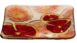 Square Glass Serving Plate Pomegranate Design Red 10"