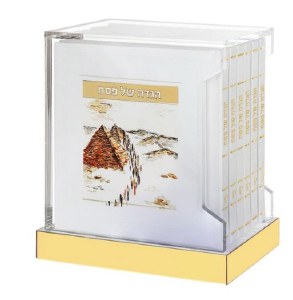 Lucite Haggadah Holder Includes Set of 6 Faux Leather White Gold Painted Cover Haggadahs Ashkenaz