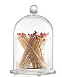 Glass Matches Holder Cloche Clear Silver