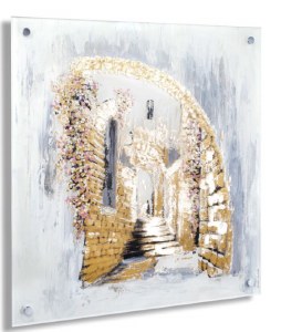 Floating Jerusalem Alleyways Painting Wall Hanging Hand Painted Artwork Gold 28" x 28"