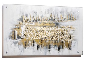 Lucite Kosel At Winter Floating Wall Hanging Hand Painted Artwork Gold 50" x 35"