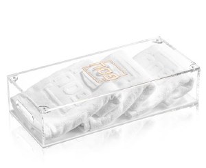 Lucite Towel Box Gold Pesach Die Cut with 3 Embossed Pesach Towels White
