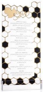 Lucite Simanim Card Hebrew Onyx Design White Gold 4" x 8.5"