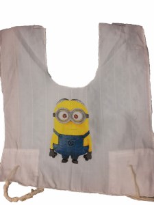 Cotton Tzitzis with Silk Screened Yellow Googly Eyed Mentchi Design Size 2