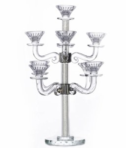 Crystal Candelabra 9 Branch Classic Style Designed with Clear Crystals in Stem Round 2 Tier Base 18.5"