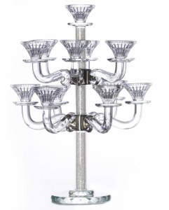 Crystal Candelabra 13 Branch Classic Style Designed with Clear Crystals in Stem Round 2 Tier Base 18.5"