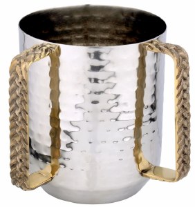 Stainless Steel Hammered Wash Cup Flat Braided Handles Design 5"