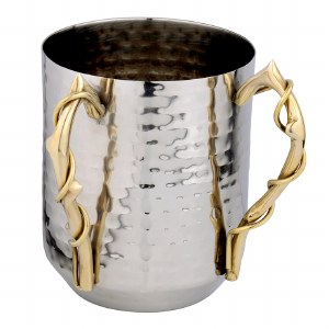 Stainless Steel Washing Cup Hammered Design Gold Handles 5"