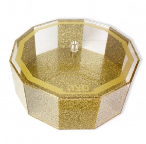 Hexagon Lucite Matzah Holder Speckle Design Gold 13.5"