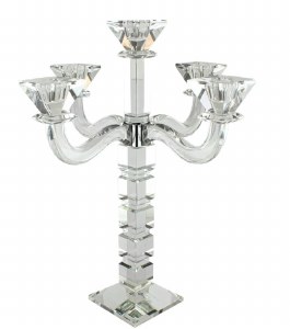 Crystal Candelabra 5 Branch Square Design 18"