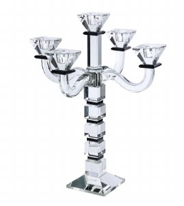 Crystal Candelabra 5 Branch Square Design Black 18"