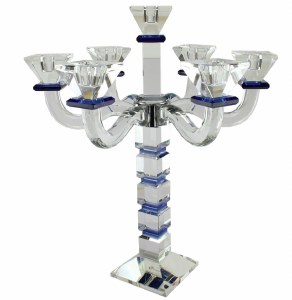 Crystal Candelabra 7 Branch Square Design Blue 18"