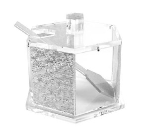 Lucite Hexagon Honey Dish with Spoon Glitter Design Silver