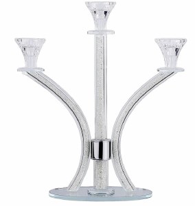 Crystal Candelabra 3 Branch Diamond Stones in Stems Round Base 14"