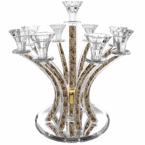 Crystal Candelabra 9 Branch Silver and Gold Stones in Stems Round Base 13.5"