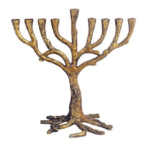 Metal Candle Menorah Tree of Life Design Gold