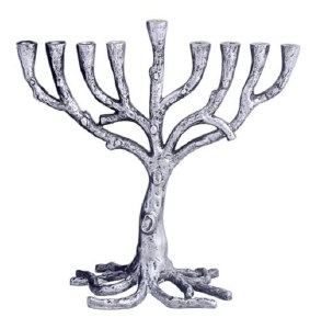 Metal Candle Menorah Tree of Life Design Silver