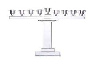 Glass Menorah Strip Design Raised on Rectangle Base 7" H