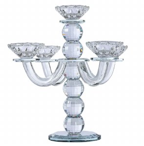 Crystal Candelabra 5 Branch Designed with  Crystal Balls Stem Round Base 9.8"