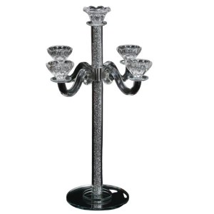 Crystal Candelabra 5 Branch Tall Design Crystal Stones in Stems Round Base 20"