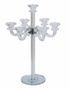 Crystal Candelabra 7 Branch Tall Design Crystal Stones in Stems Round Base 20"