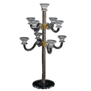 Crystal Candelabra 9 Branch Tall Design Silver and Gold Stones in Stems Round Base 20"