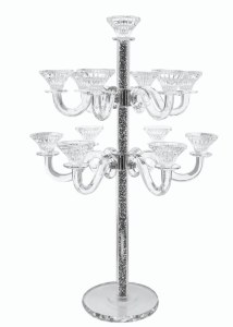 Crystal Candelabra 13 Branch Tall Design Silver Stones in Stems Round Base 20"