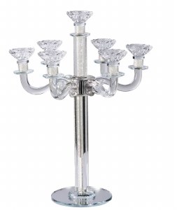 Crystal Candelabra 7 Branch Crystal Stones in Stem Mirrored Base 18.9"