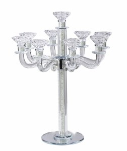 Crystal Candelabra 9 Branch Crystal Stones in Stem Mirrored Base 18.9"