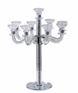 Crystal Candelabra 9 Branch Silver Stones in Stem Mirrored Base 18.9"