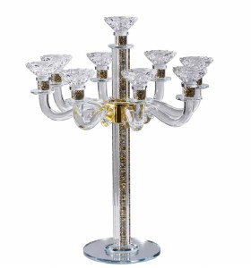 Crystal Candelabra 9 Branch Silver and Gold Stones in Stem Mirrored Base 18.9"