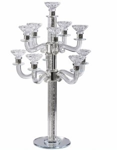 Crystal Candelabra 11 Branch Silver Stones in Stem Mirrored Base 22.8"