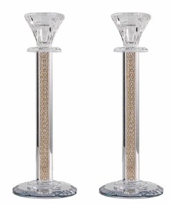Crystal Candlesticks Inner Net in Stems Diamond Design Gold 10.25"