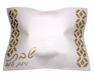 Faux Leather Challah Cover Floral Laser Cut Design White Gold