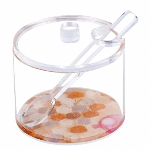 Lucite Round Honey Dish Colorful Painted Base