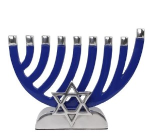 Metal Candle Menorah Semi Circle Shape Star of David Blue