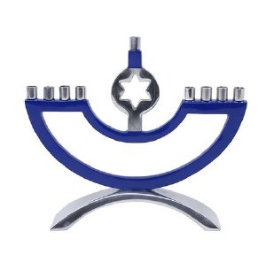 Metal Candle Menorah Raised Star of David Blue