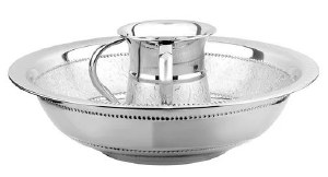 Stainless Steel Washing Cup and Bowl Set Intricate Design Silver 14.5"