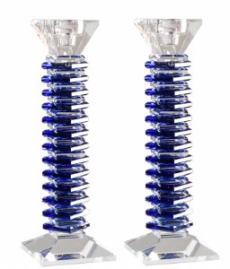 Crystal Candlesticks Stacked Design Blue Accent 10.5"