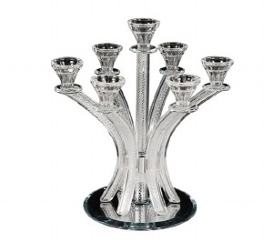 Crystal Candelabra 7 Branch Silver Net in Stems Design Round Base 13"