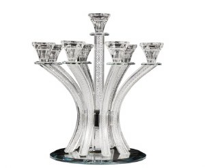 Crystal Candelabra 9 Branch Silver Net in Stems Design Round Base 13"