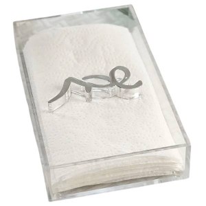 Lucite Paper Towel Box with Shabbos Weight Silver