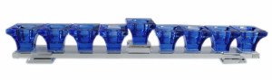 Crystal Menorah Elegant Flat Shape Center Raised Shamash Blue
