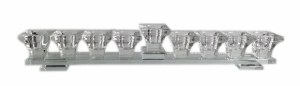 Crystal Menorah Elegant Flat Shape Center Raised Shamash Clear