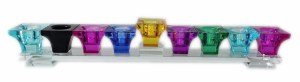 Crystal Menorah Elegant Flat Shape Center Raised Shamash Multicolor